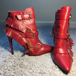 Red high heeled boots